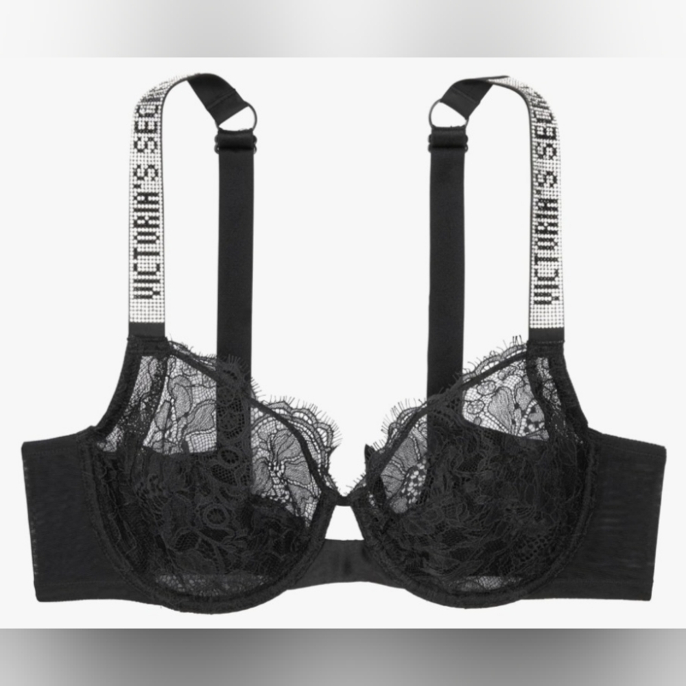 34DD 34D3 Victoria's Secret Fabulous Unlined Shine Strap Full Coverage Bra Black